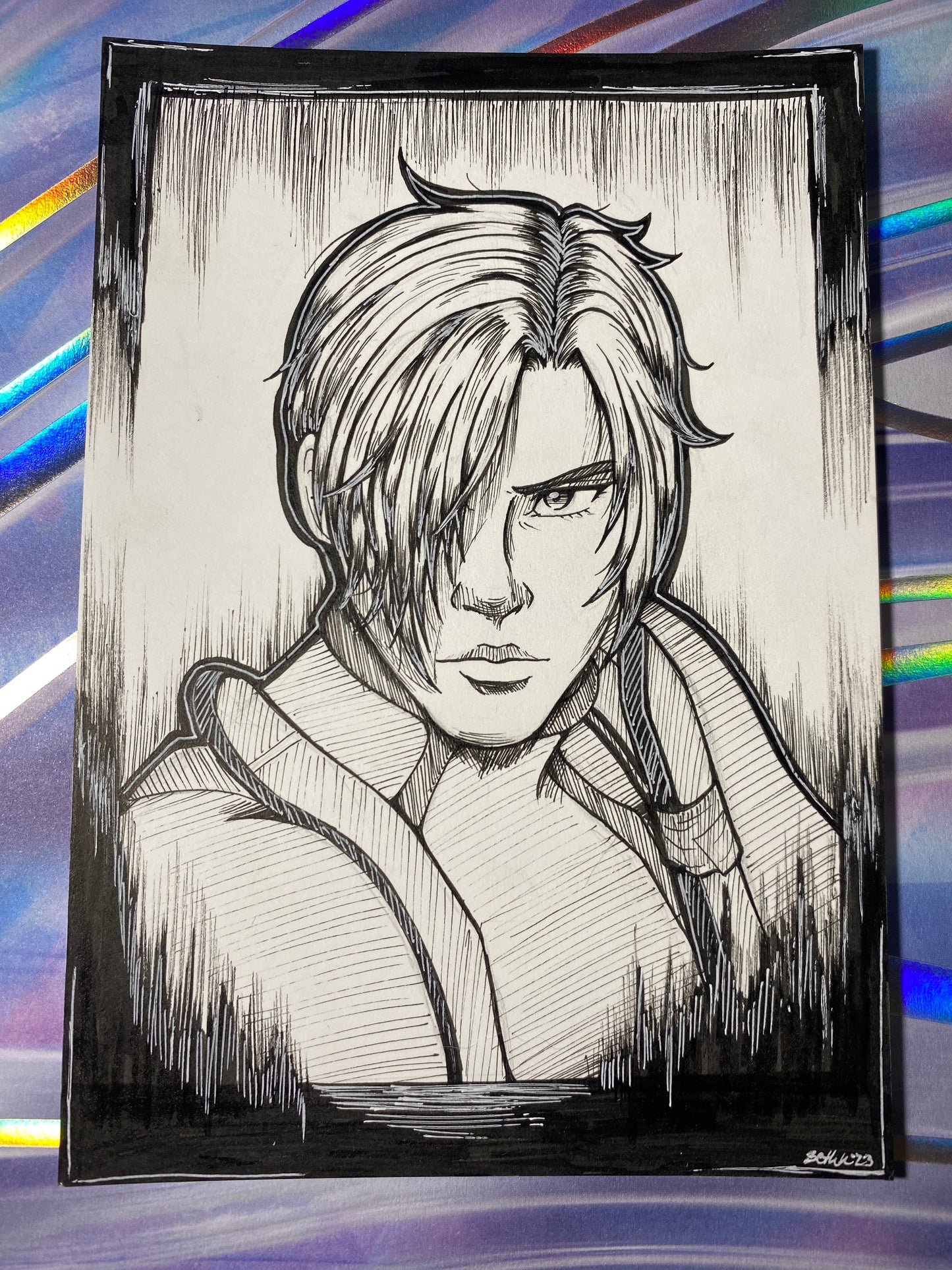Leon S Kennedy RE4 - 4.25”x6.25” Original Traditional Fan Art Ink Drawing