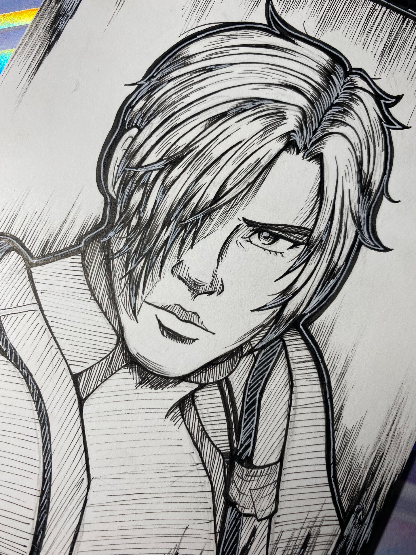 Leon S Kennedy RE4 - 4.25”x6.25” Original Traditional Fan Art Ink Drawing