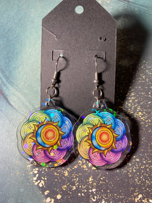 Sun and Moon Holographic Original Earrings 1”