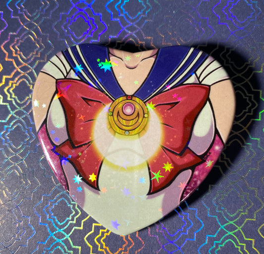 Sailor Moon 2” Starry Holographic Heart Buttons