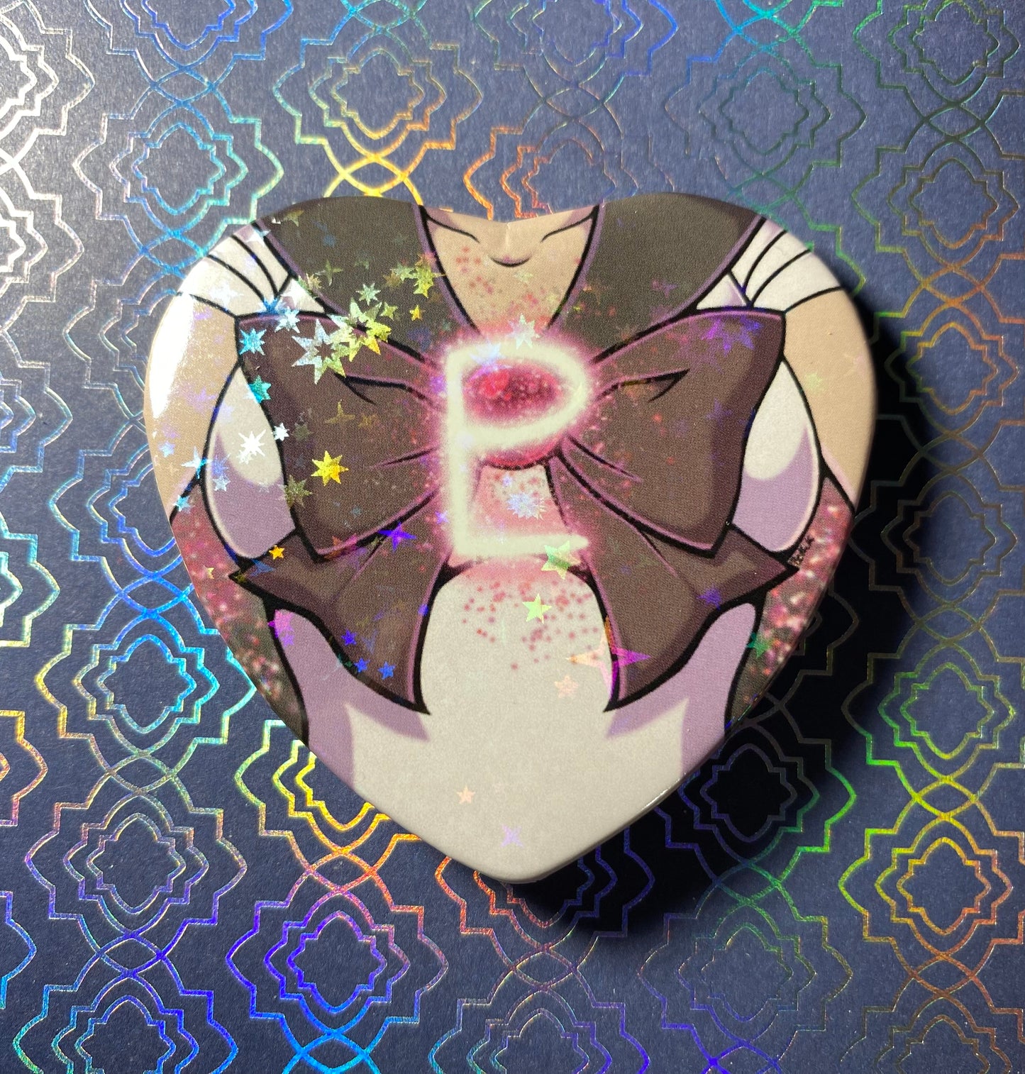 Sailor Moon 2” Starry Holographic Heart Buttons
