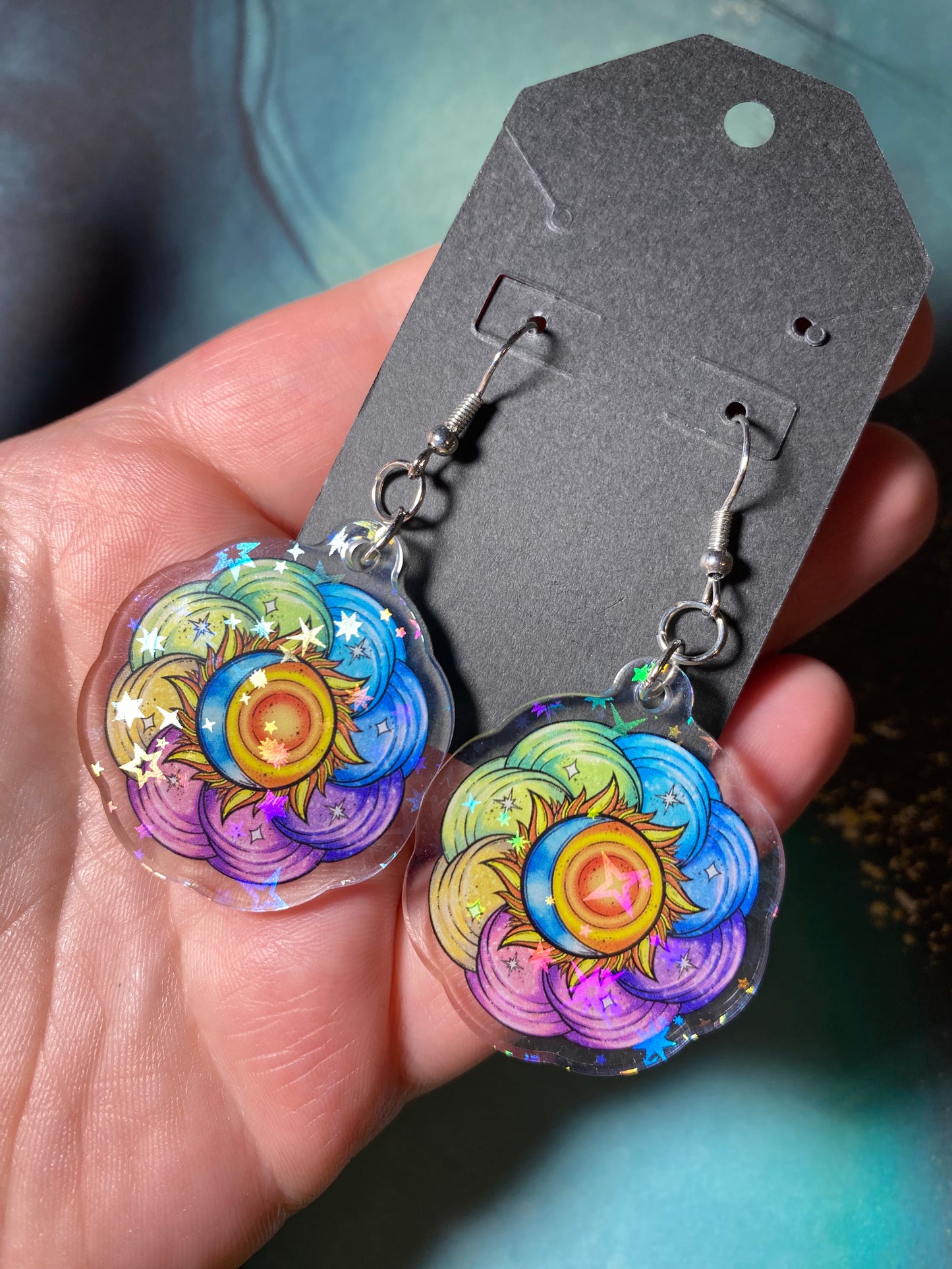 Sun and Moon Holographic Original Earrings 1”