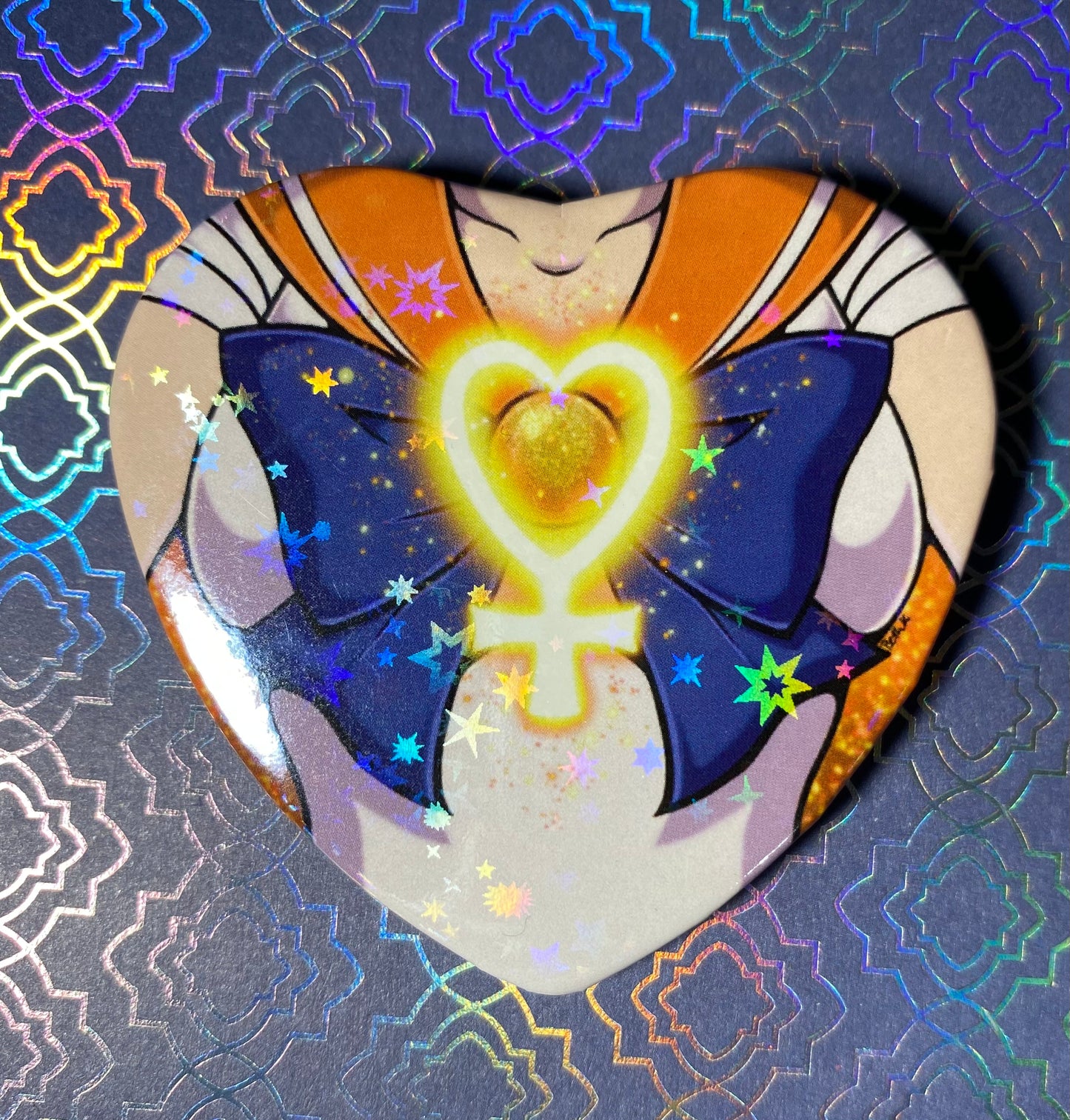 Sailor Moon 2” Starry Holographic Heart Buttons