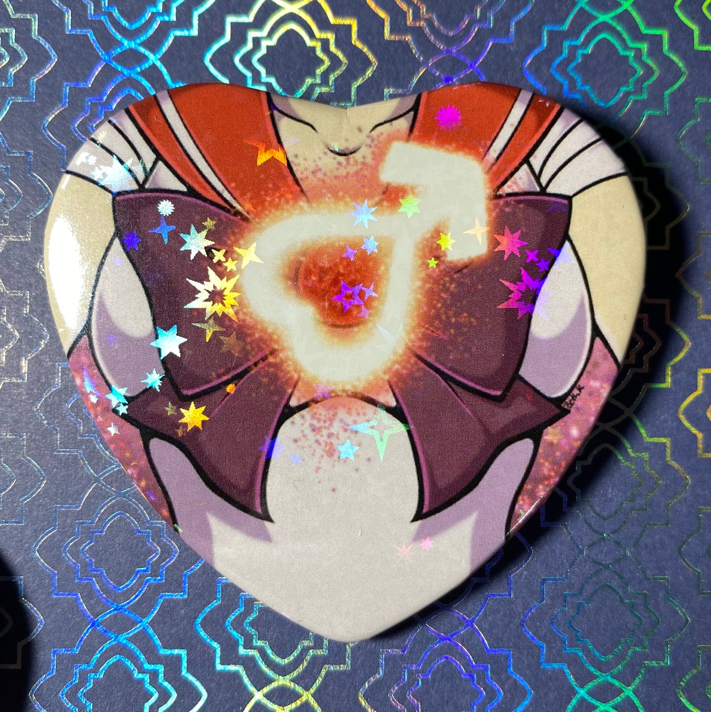 Sailor Moon 2” Starry Holographic Heart Buttons