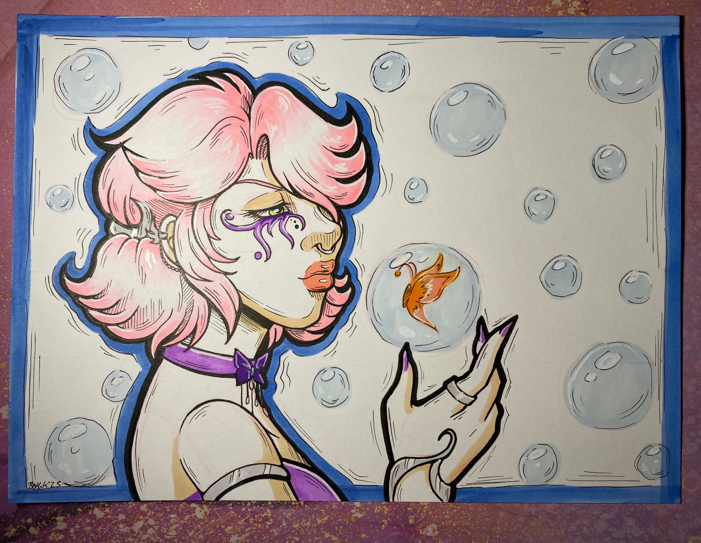 Butterfly Bubble Original - 5.25”x7.25” Traditional Artwork