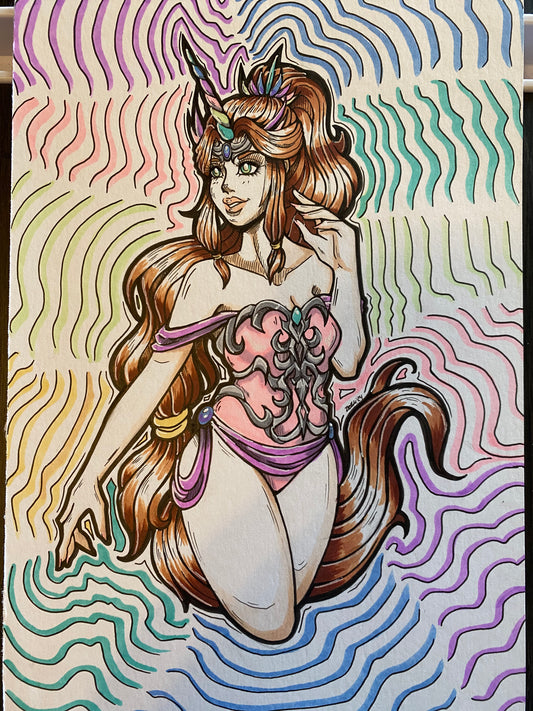 Unicorn Enchantress - 7”x10” Original Inked Traditional Artwork