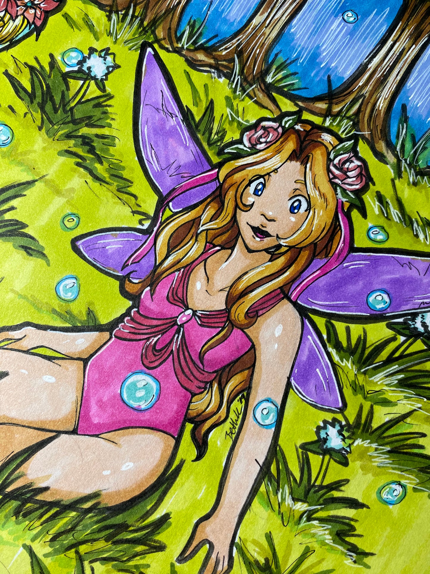 Fairy Sisters, Erial and Fawna 10.5” x 9” Traditional Artwork