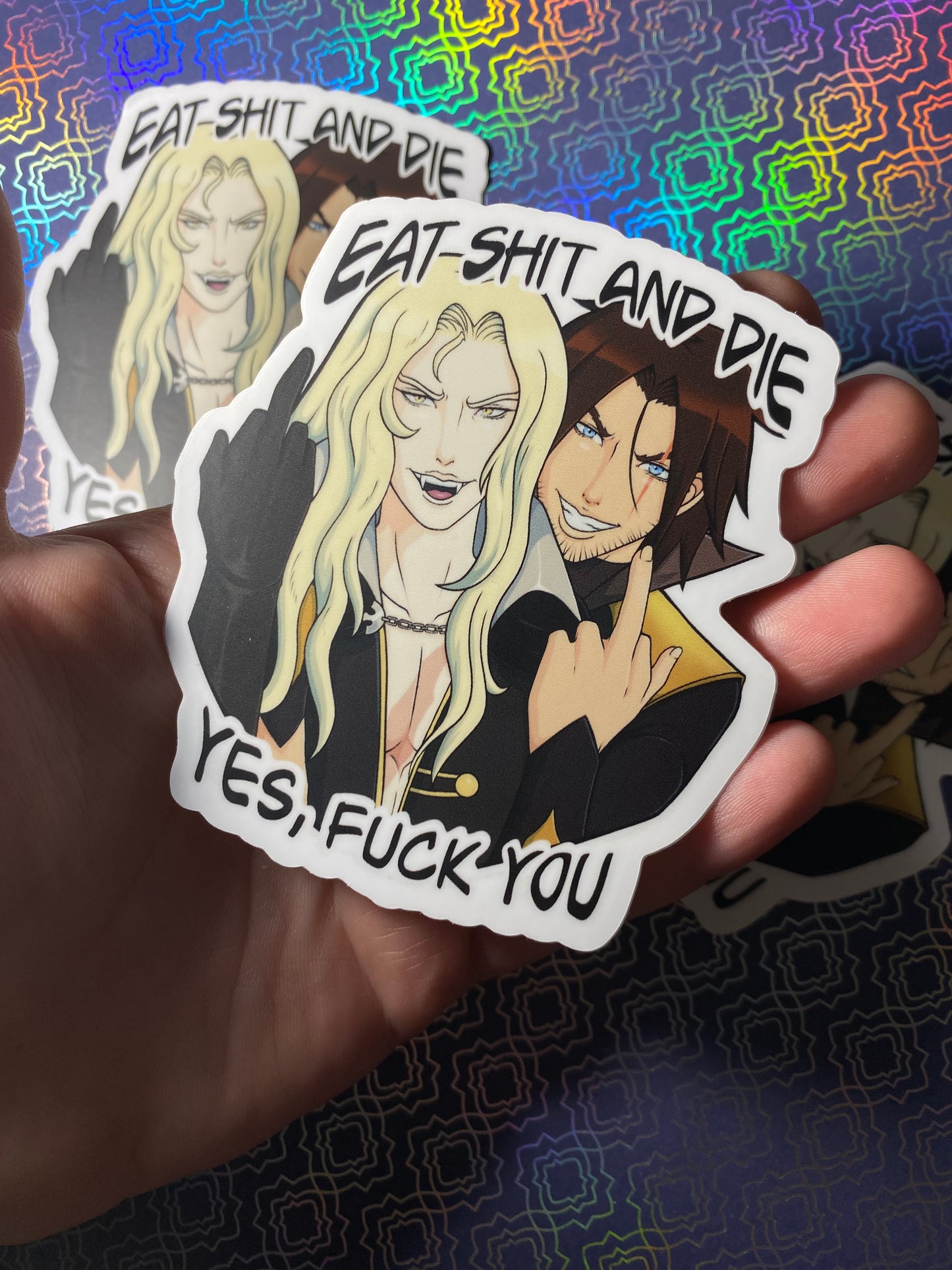 Castlevania - Trevor and Alucard EAT SHIT AND DIE 3.5" Vinyl Sticker