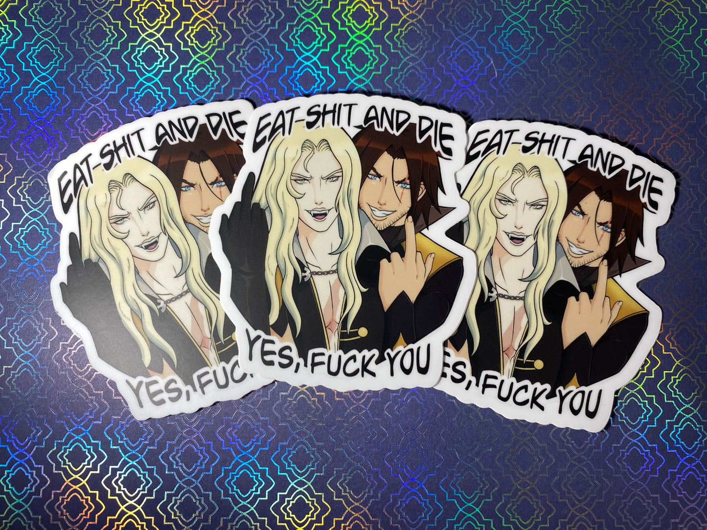 Castlevania - Trevor and Alucard EAT SHIT AND DIE 3.5" Vinyl Sticker