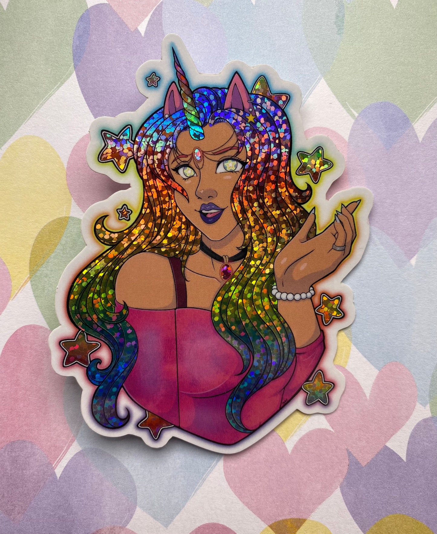 Rainbow Unicorn Lady Original 4" Glitter Vinyl Sticker