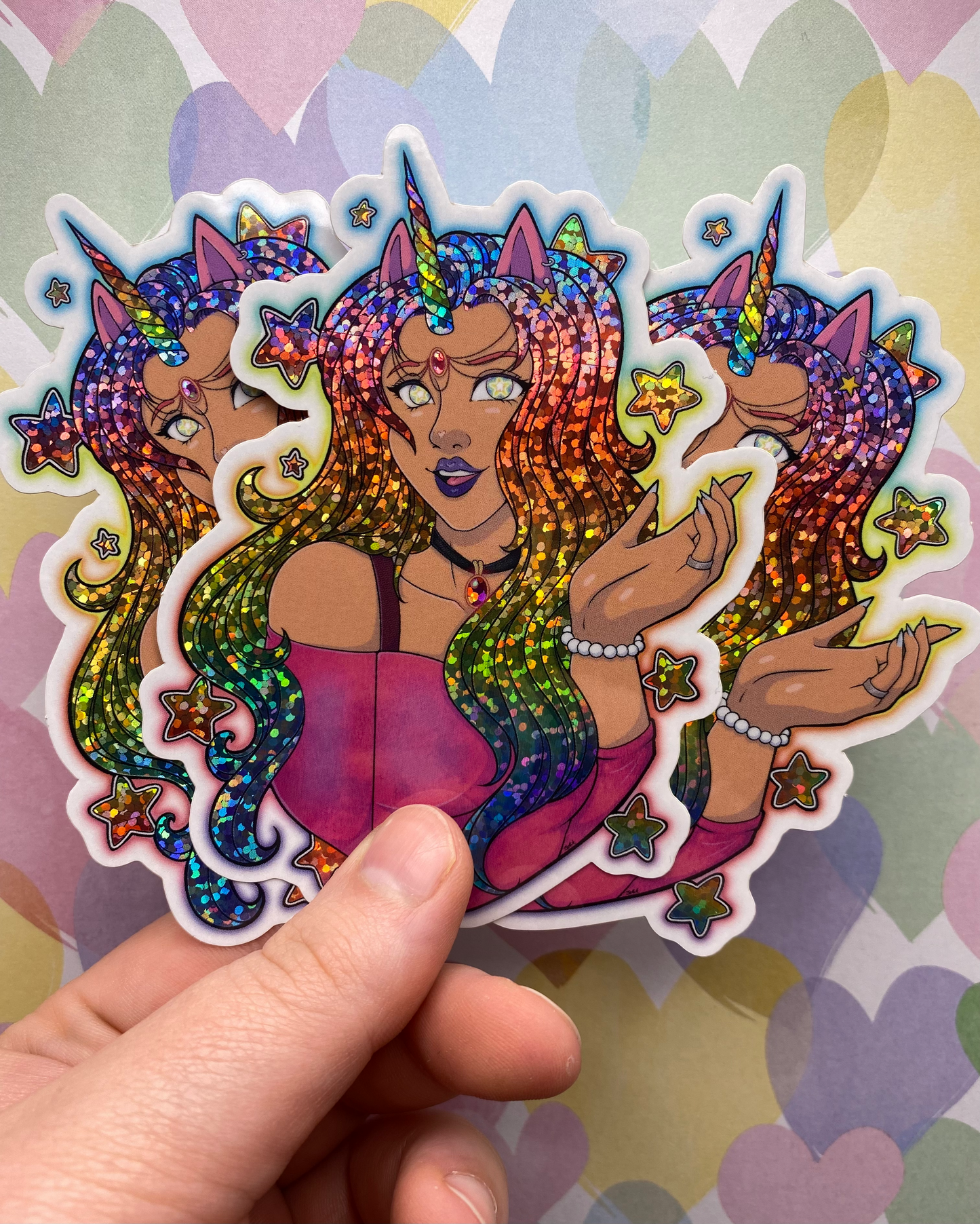 Rainbow Unicorn Lady Original 4" Glitter Vinyl Sticker