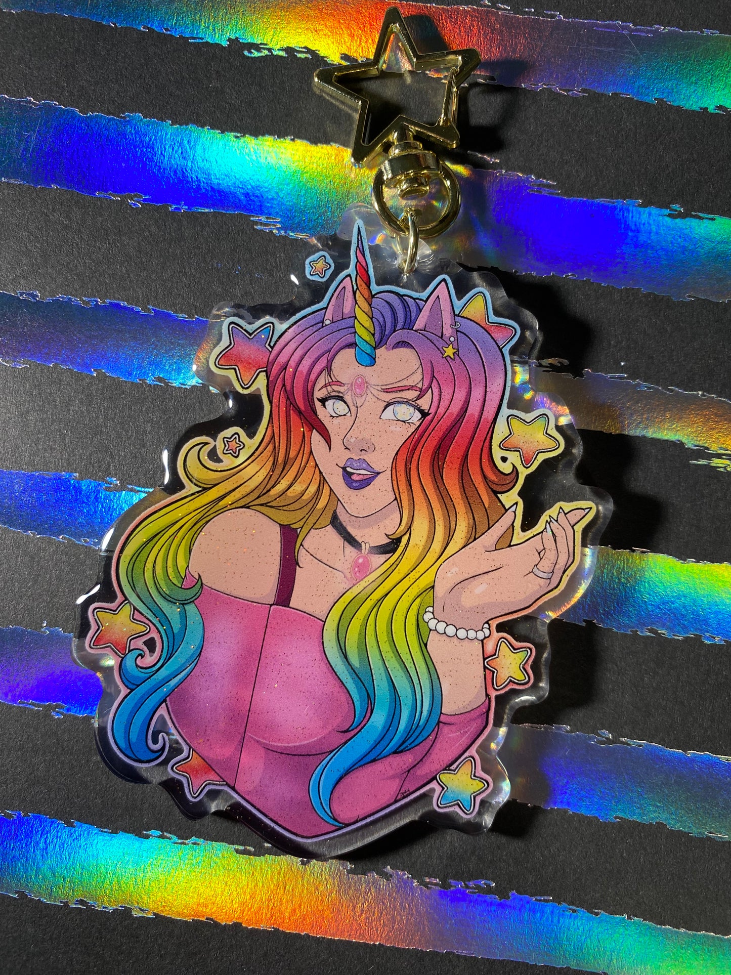 Rainbow Unicorn Lady 3.5” Keychain