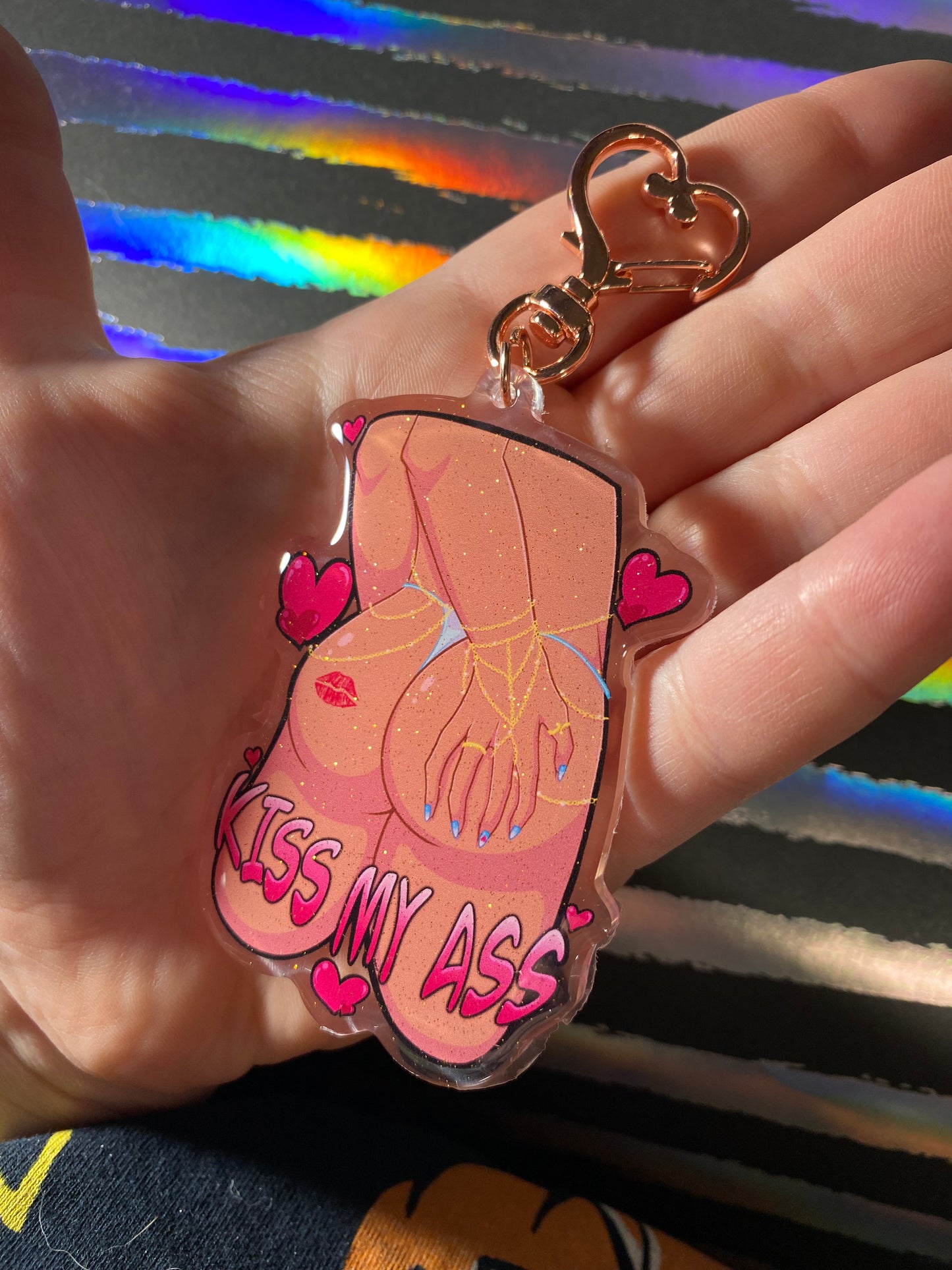Kiss My Ass 3" Glitter Acrylic Keychain
