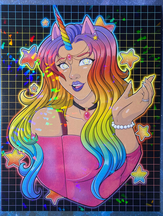 Rainbow Unicorn Lady Original Print (Holographic+Glossy)