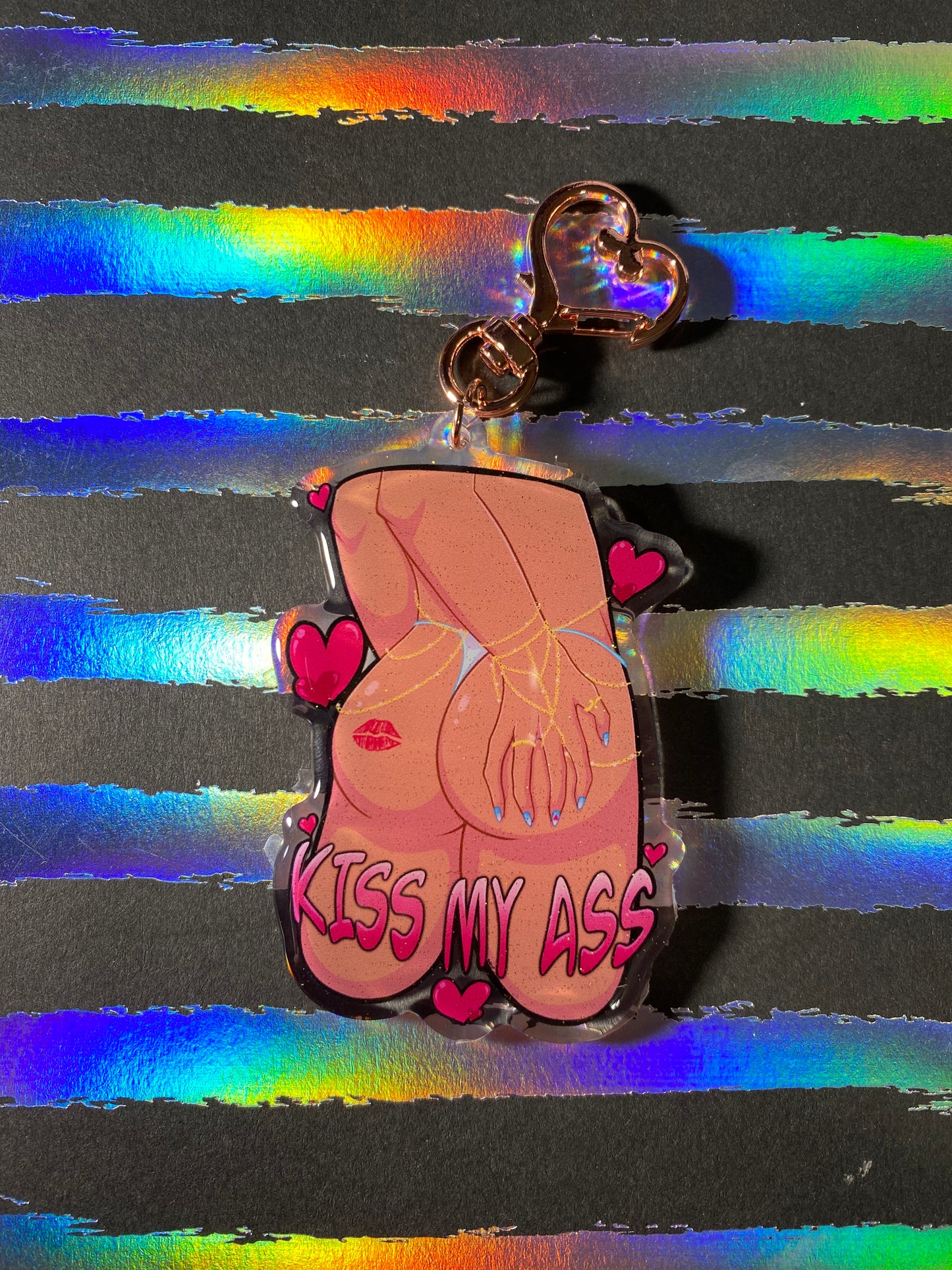 Kiss My Ass 3" Glitter Acrylic Keychain - DISCONTINUED